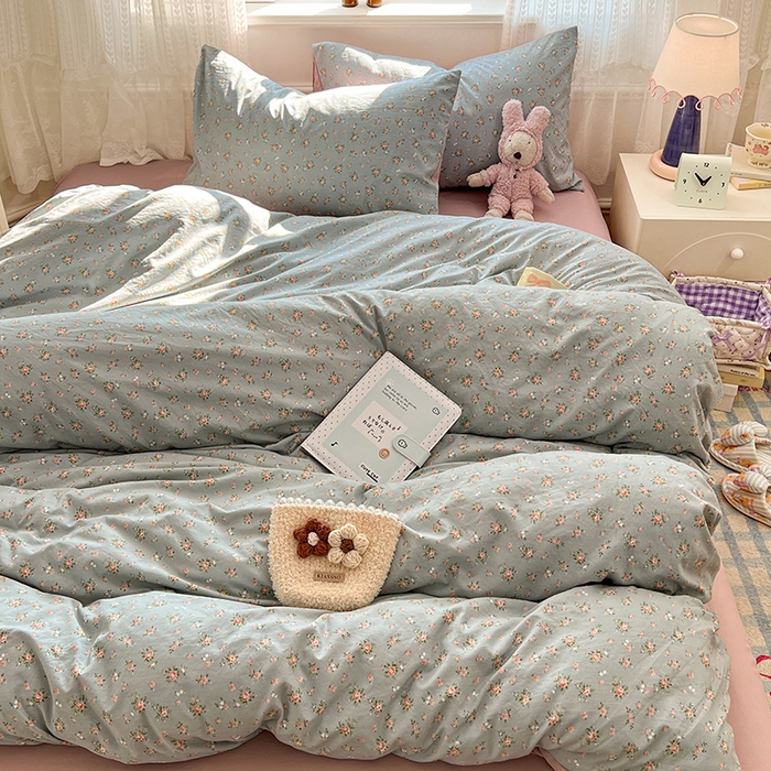 91家纺网 家纺一手货源 找家纺 优尚佳生活馆 【提供买家秀】2026新款加厚水洗仿棉A类印花四件套 浅绿花田