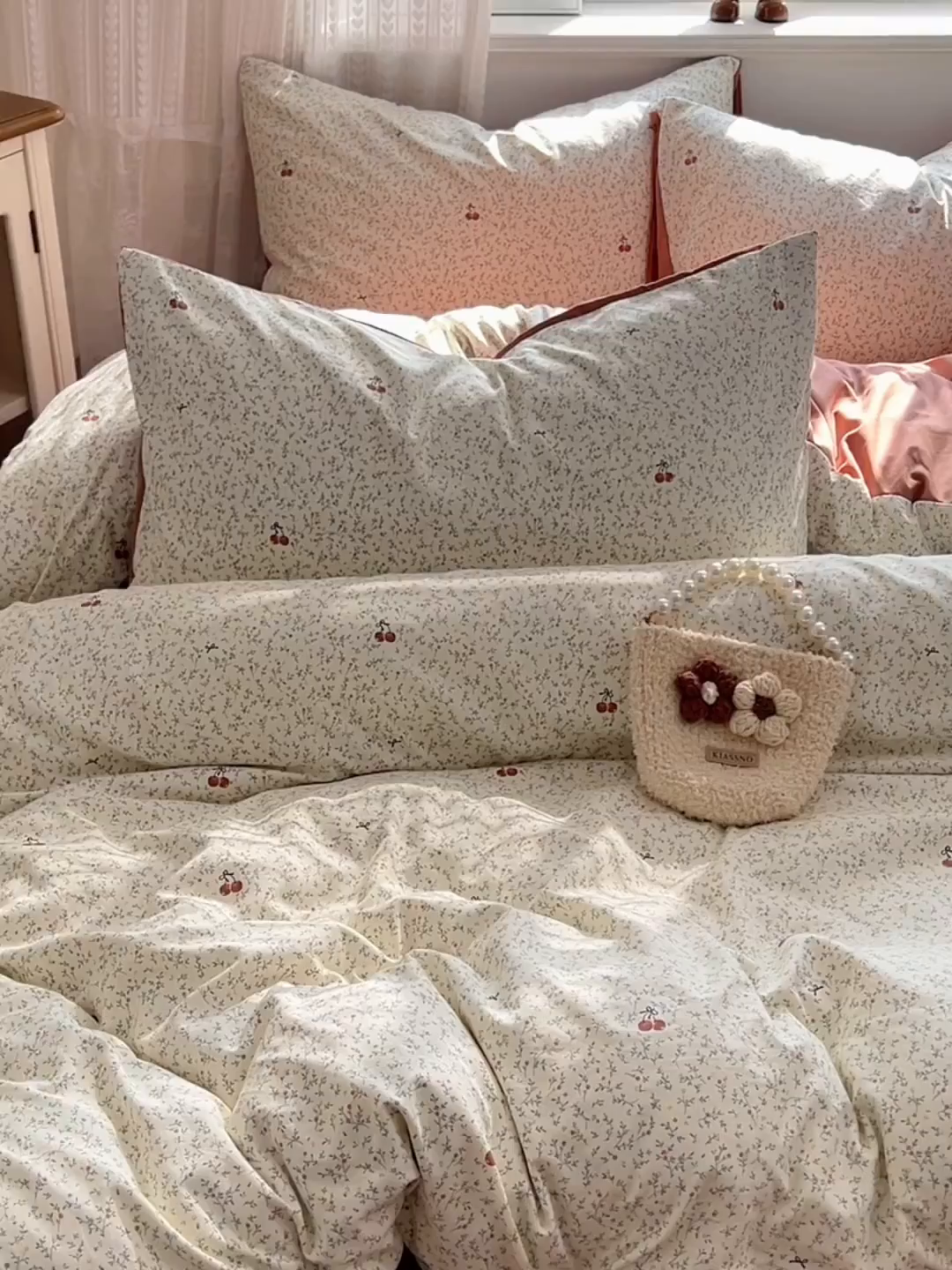 91家纺网 家纺一手货源 找家纺 优尚佳生活馆 【提供买家秀】2026新款加厚水洗仿棉A类印花四件套 浅枝甜樱