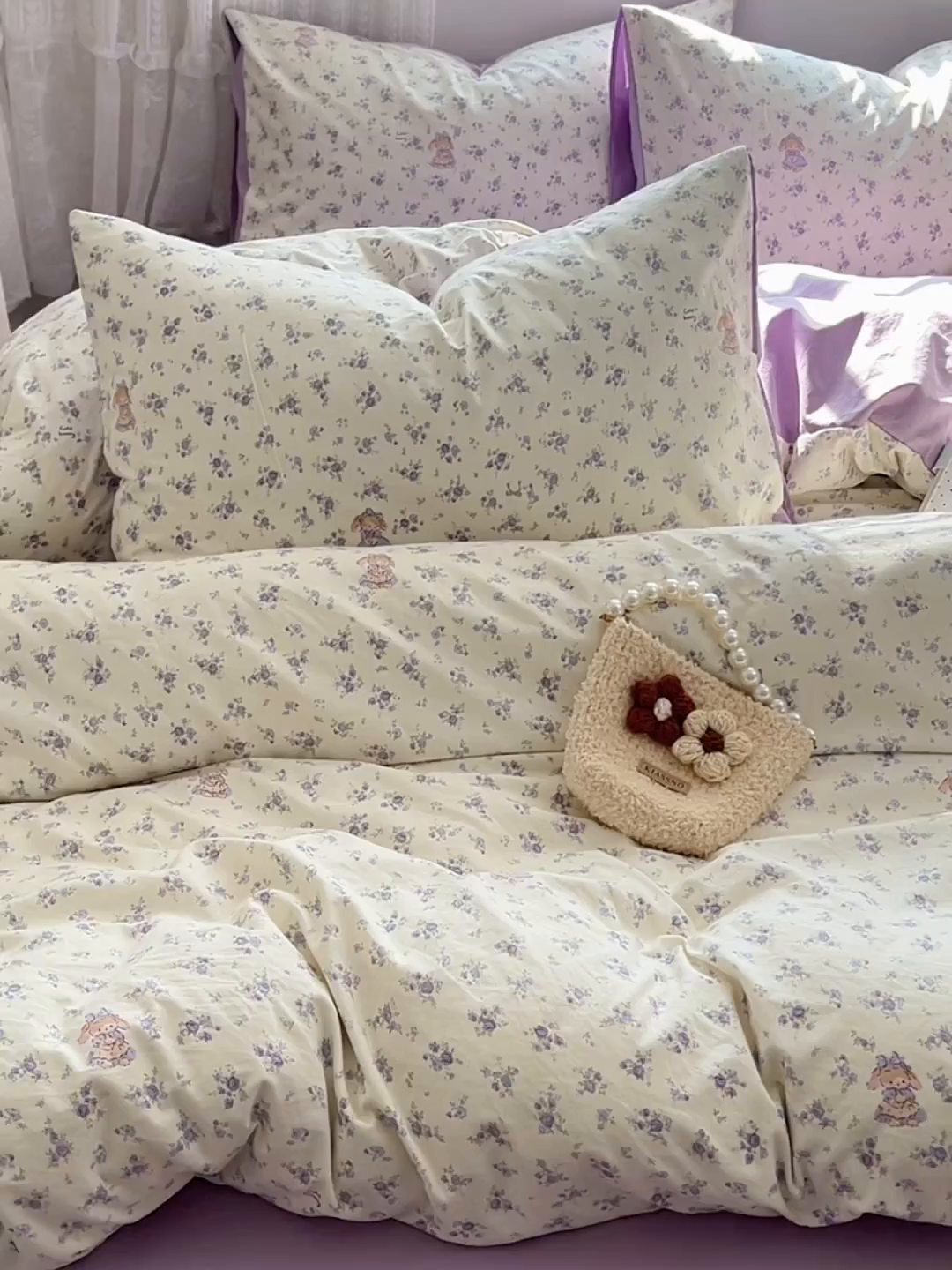 91家纺网 家纺一手货源 找家纺 优尚佳生活馆 【提供买家秀】2026新款加厚水洗仿棉A类印花四件套 浅紫花漾