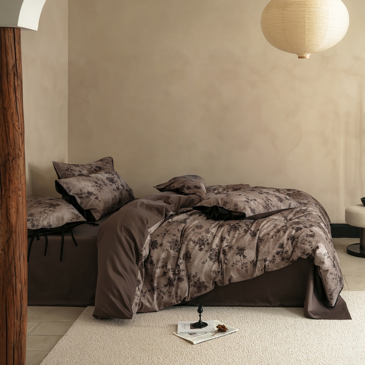 91家纺网 家纺一手货源 找家纺 简纯主义 2026新款50s全棉数码印花四件套-南风知我意 南风知我意-咖