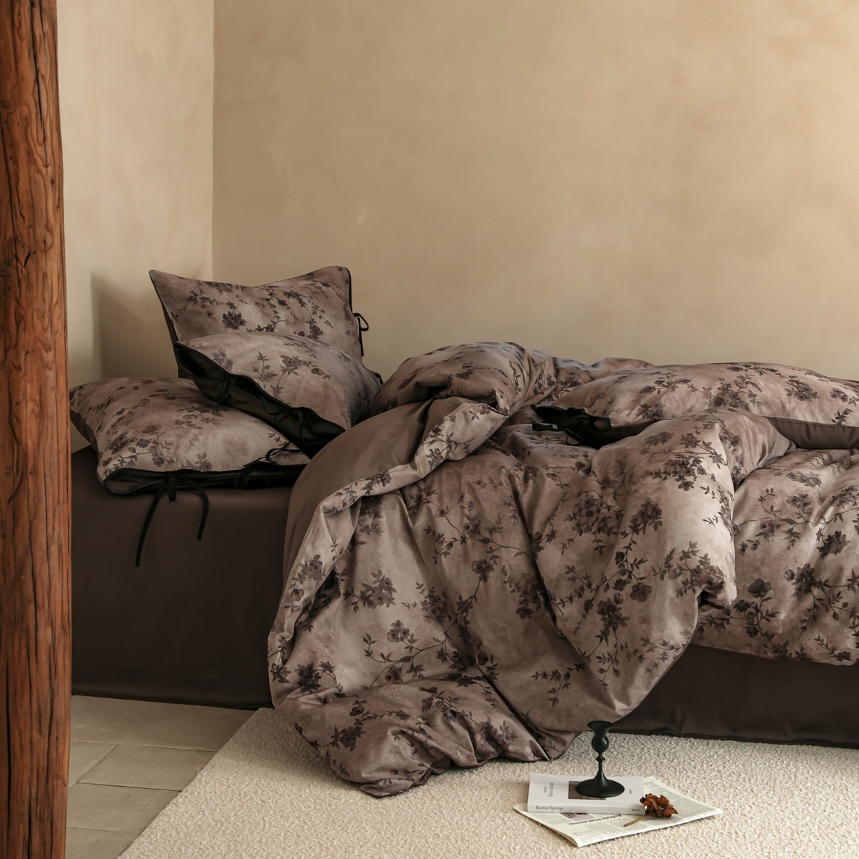 91家纺网 家纺一手货源 找家纺 简纯主义 2026新款50s全棉数码印花四件套-南风知我意 南风知我意-咖