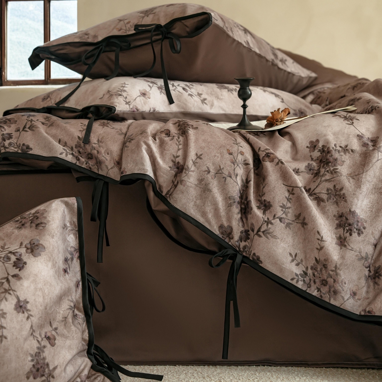 91家纺网 家纺一手货源 找家纺 简纯主义 2026新款50s全棉数码印花四件套-南风知我意 南风知我意-咖