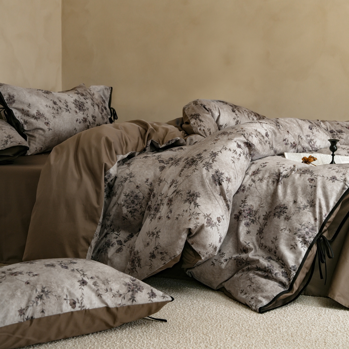 91家纺网 家纺一手货源 找家纺 简纯主义 2026新款50s全棉数码印花四件套-南风知我意 南风知我意-灰