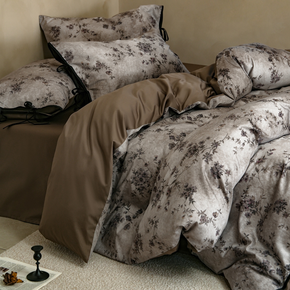 91家纺网 家纺一手货源 找家纺 简纯主义 2026新款50s全棉数码印花四件套-南风知我意 南风知我意-灰