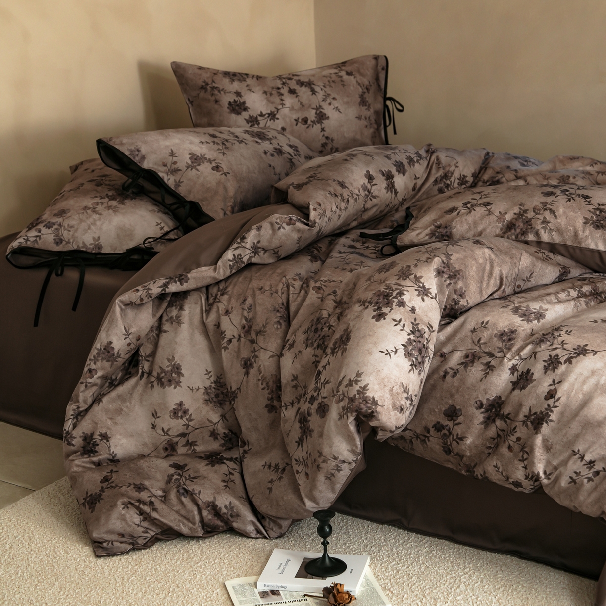 91家纺网 家纺一手货源 找家纺 简纯主义 2026新款50s全棉数码印花四件套-南风知我意 南风知我意-咖