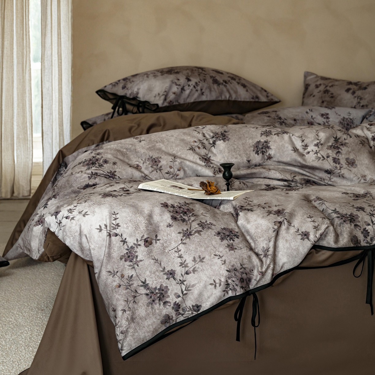 91家纺网 家纺一手货源 找家纺 简纯主义 2026新款50s全棉数码印花四件套-南风知我意 南风知我意-灰