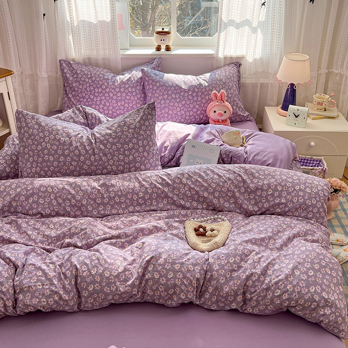 91家纺网 家纺一手货源 找家纺 优尚佳生活馆 【提供买家秀】2026新款加厚水洗仿棉A类印花四件套 紫樱漫庭