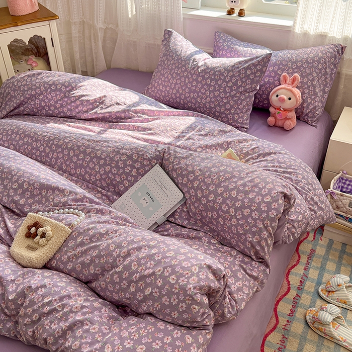 91家纺网 家纺一手货源 找家纺 优尚佳生活馆 【提供买家秀】2026新款加厚水洗仿棉A类印花四件套 紫樱漫庭