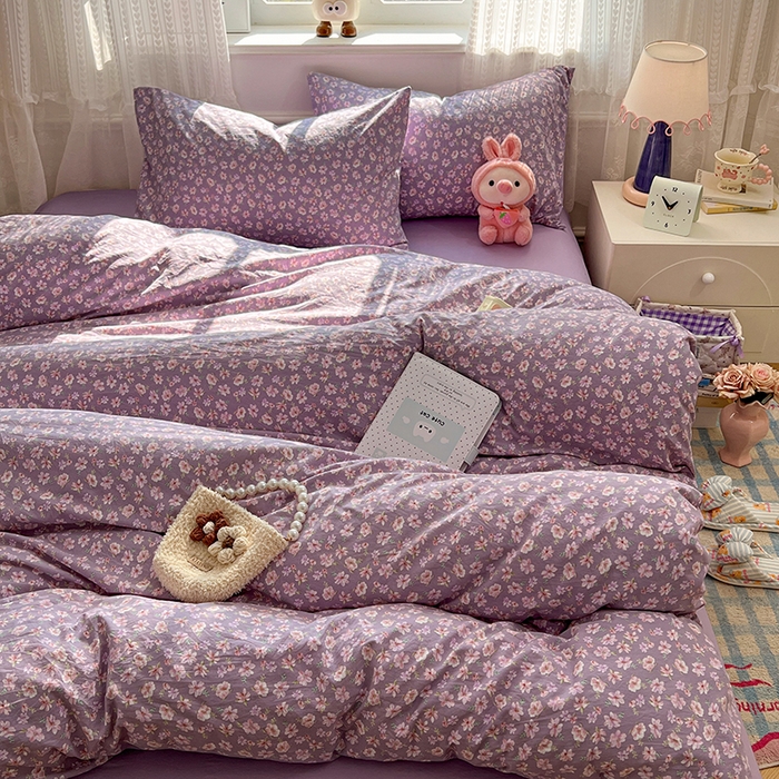 91家纺网 家纺一手货源 找家纺 优尚佳生活馆 【提供买家秀】2026新款加厚水洗仿棉A类印花四件套 紫樱漫庭