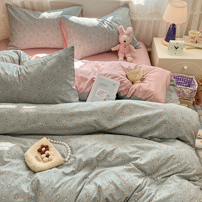 91家纺网 家纺一手货源 找家纺 优佳优品 【提供买家秀】2026新款加厚水洗仿棉A类印花四件套 浅绿花田