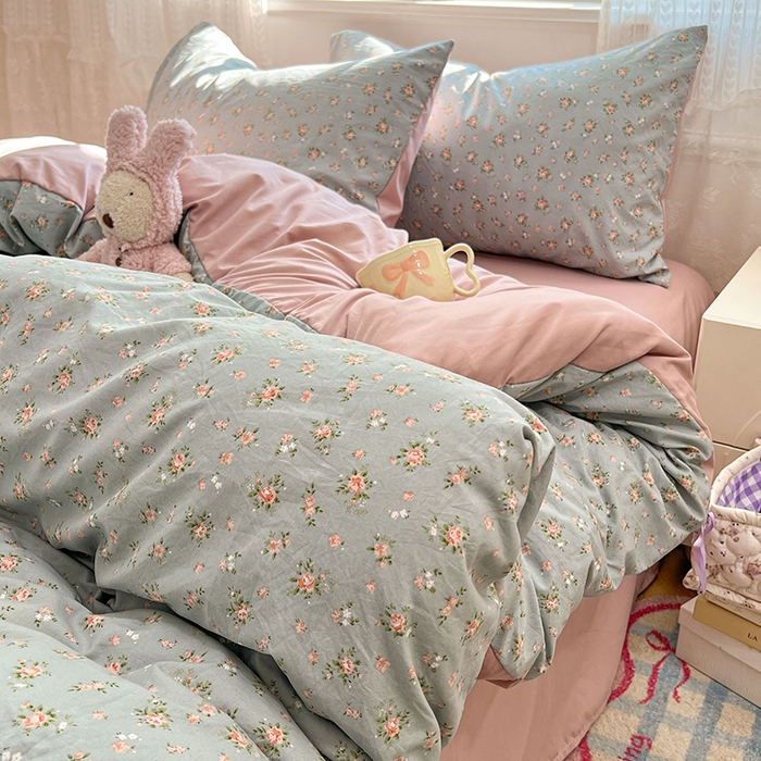 91家纺网 家纺一手货源 找家纺 优佳优品 【提供买家秀】2026新款加厚水洗仿棉A类印花四件套 浅绿花田