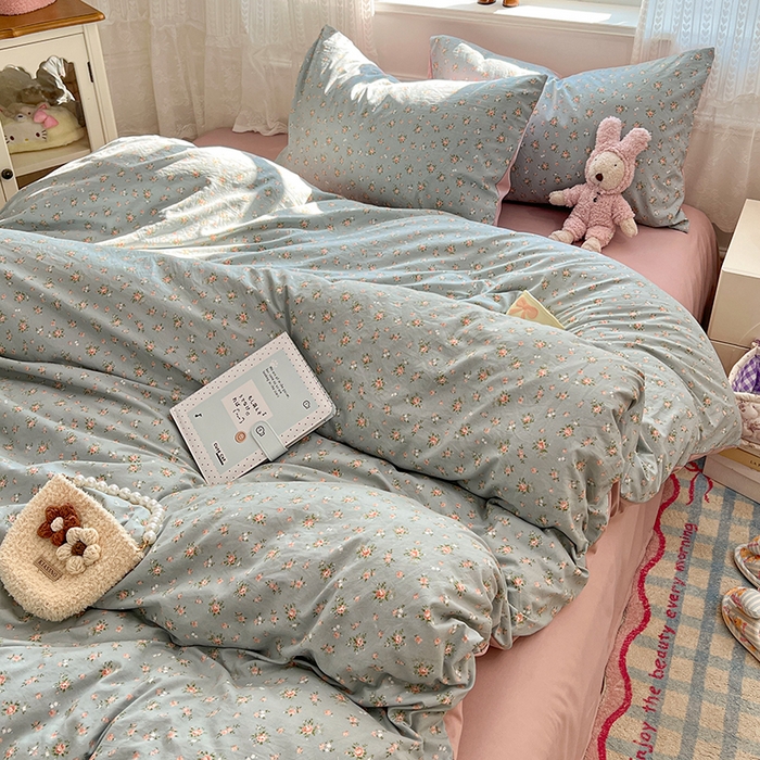 91家纺网 家纺一手货源 找家纺 优佳优品 【提供买家秀】2026新款加厚水洗仿棉A类印花四件套 浅绿花田