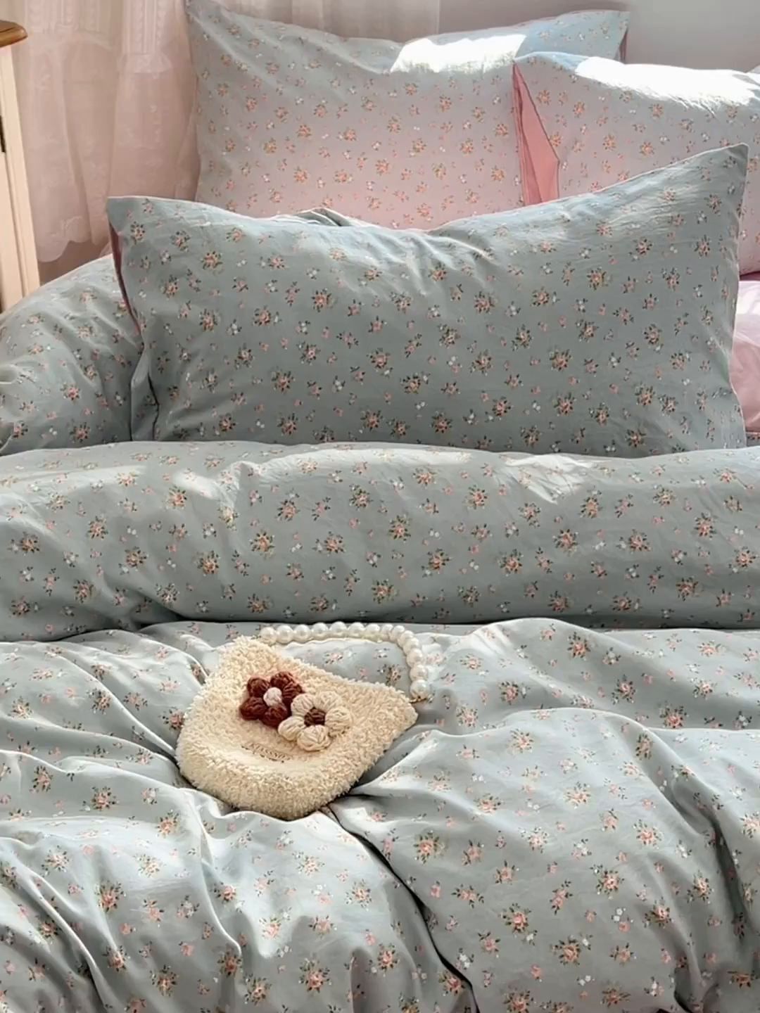 91家纺网 家纺一手货源 找家纺 优佳优品 【提供买家秀】2026新款加厚水洗仿棉A类印花四件套 浅绿花田