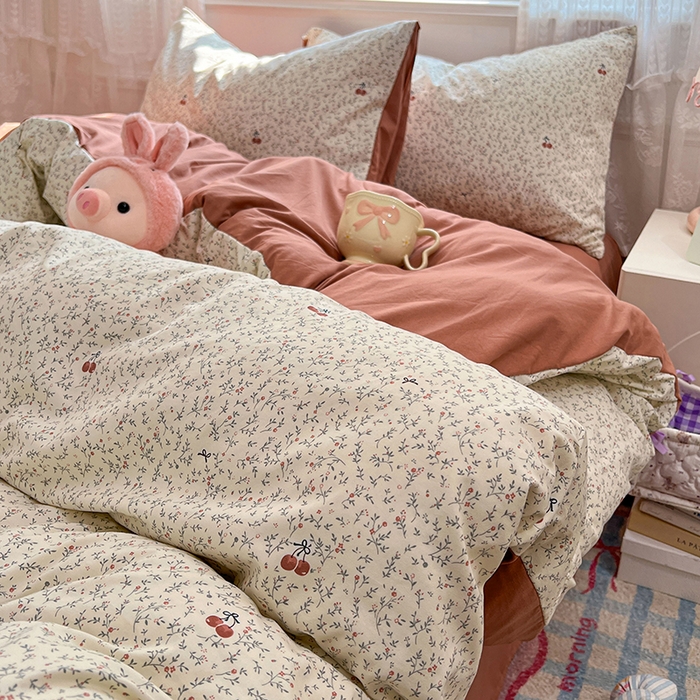 91家纺网 家纺一手货源 找家纺 优佳优品 【提供买家秀】2026新款加厚水洗仿棉A类印花四件套 浅枝甜樱