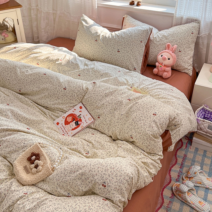 91家纺网 家纺一手货源 找家纺 优佳优品 【提供买家秀】2026新款加厚水洗仿棉A类印花四件套 浅枝甜樱