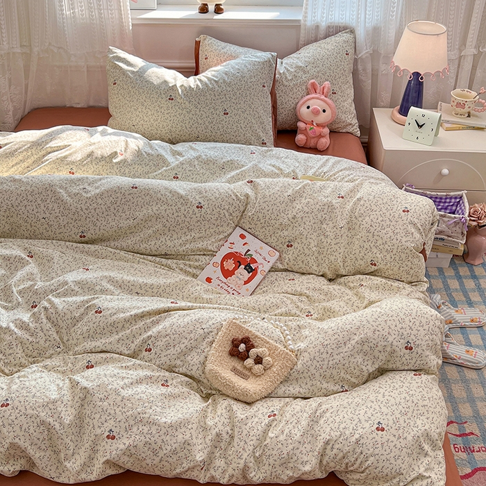 91家纺网 家纺一手货源 找家纺 优佳优品 【提供买家秀】2026新款加厚水洗仿棉A类印花四件套 浅枝甜樱