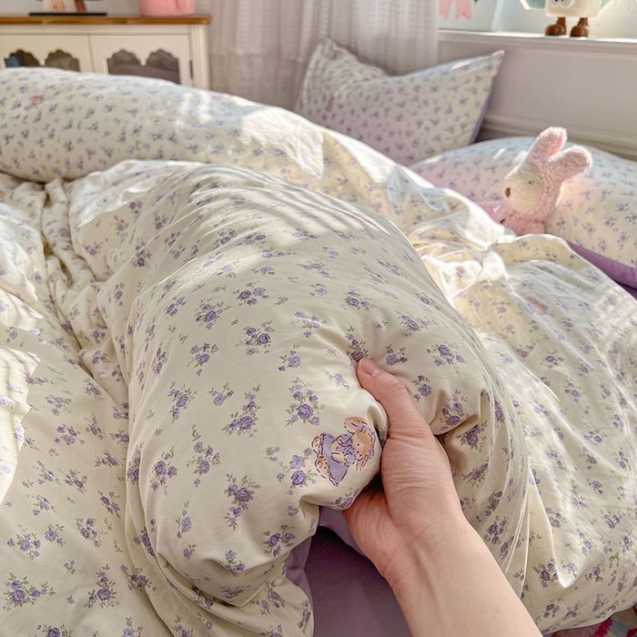 优佳优品 【提供买家秀】2026新款加厚水洗仿棉A类印花四件套 浅紫花漾