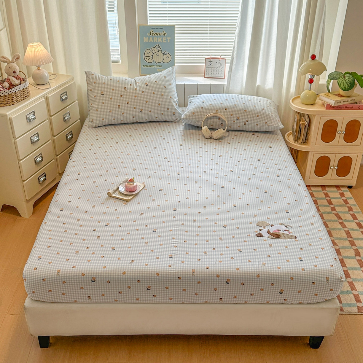 91家纺网 家纺一手货源 找家纺 易辰美 2026新款13372全棉纯棉印花卡通床笠单品床笠单件单床笠 趴趴熊