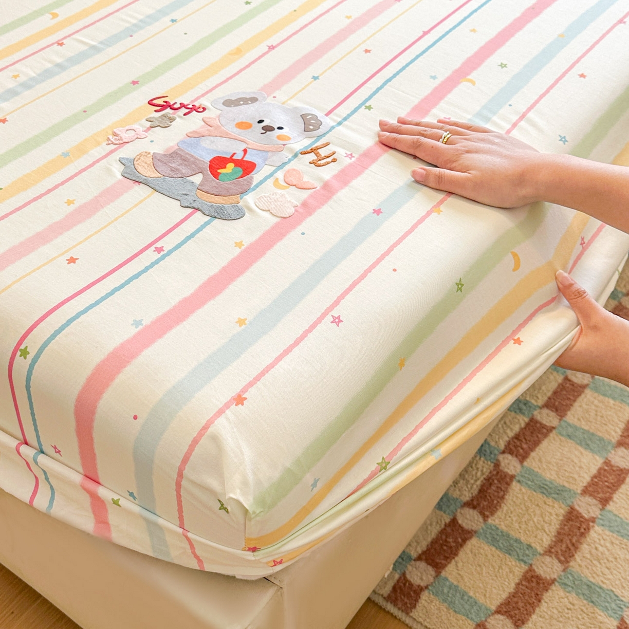 91家纺网 家纺一手货源 找家纺 易辰美 2026新款13372全棉纯棉印花卡通床笠单品床笠单件单床笠 考拉