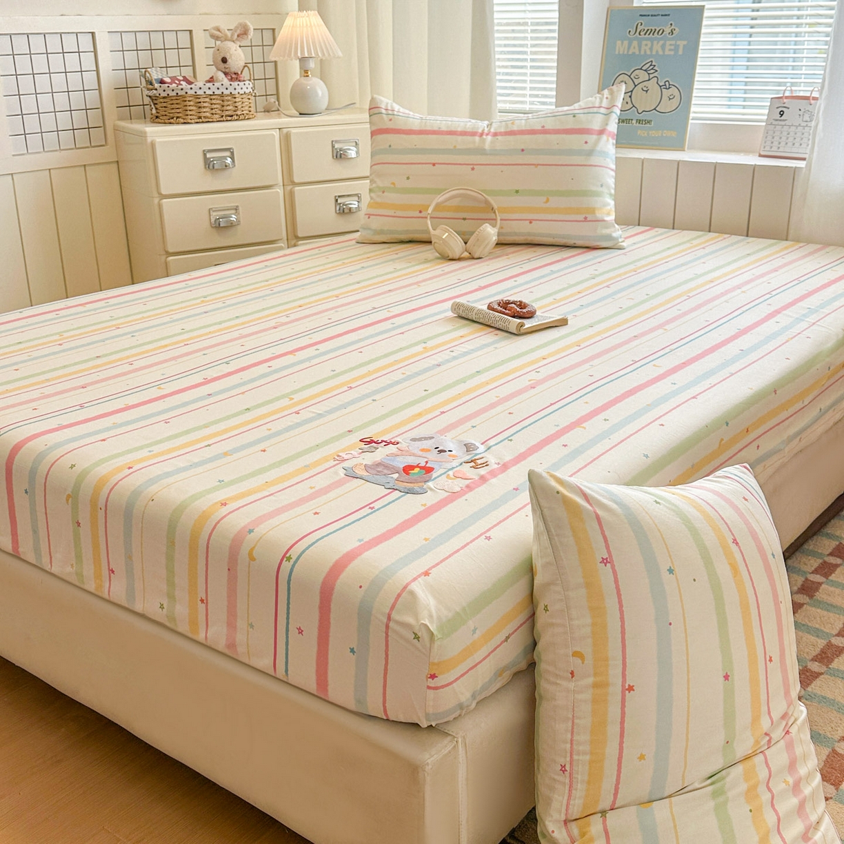 91家纺网 家纺一手货源 找家纺 易辰美 2026新款13372全棉纯棉印花卡通床笠单品床笠单件单床笠 考拉