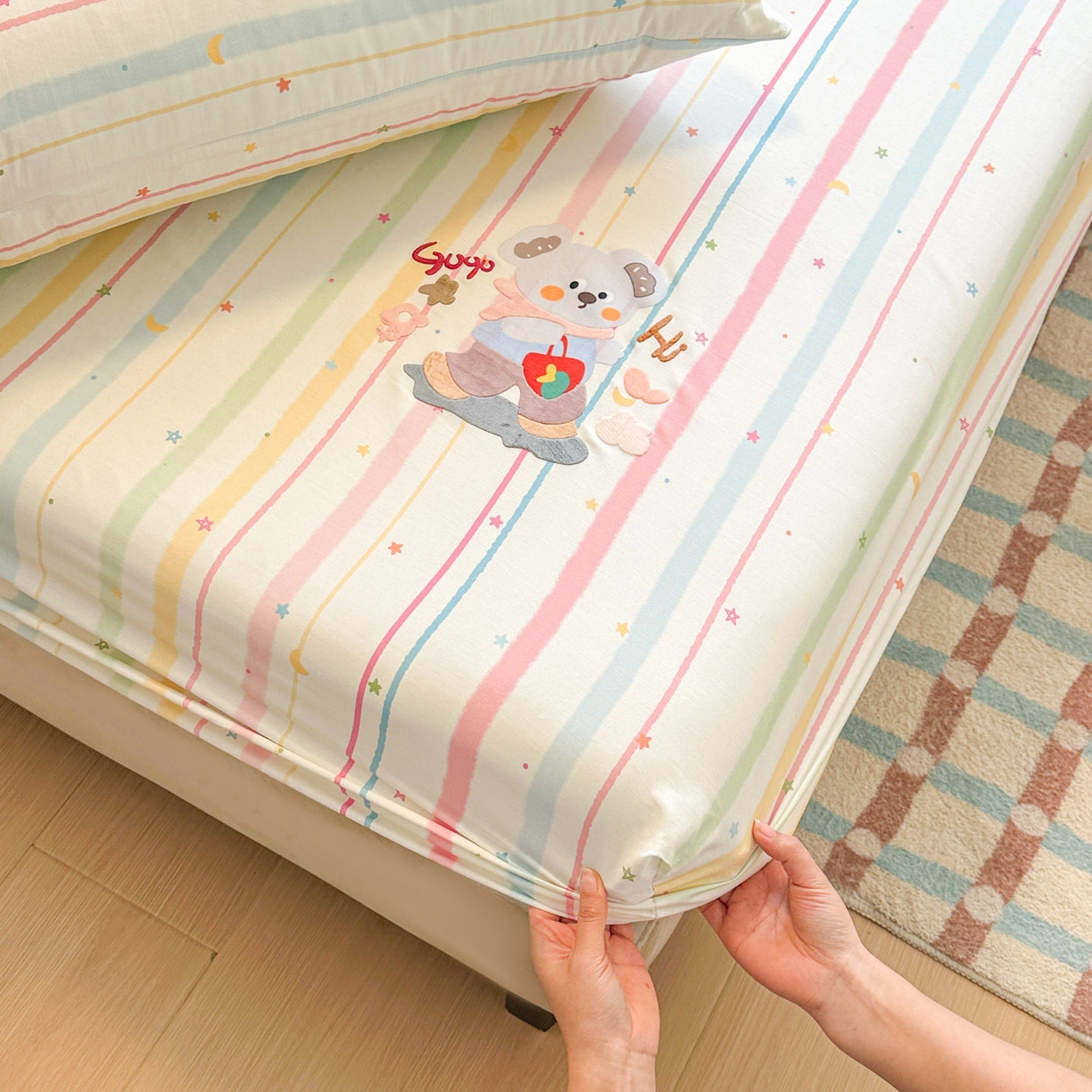 91家纺网 家纺一手货源 找家纺 易辰美 2026新款13372全棉纯棉印花卡通床笠单品床笠单件单床笠 考拉