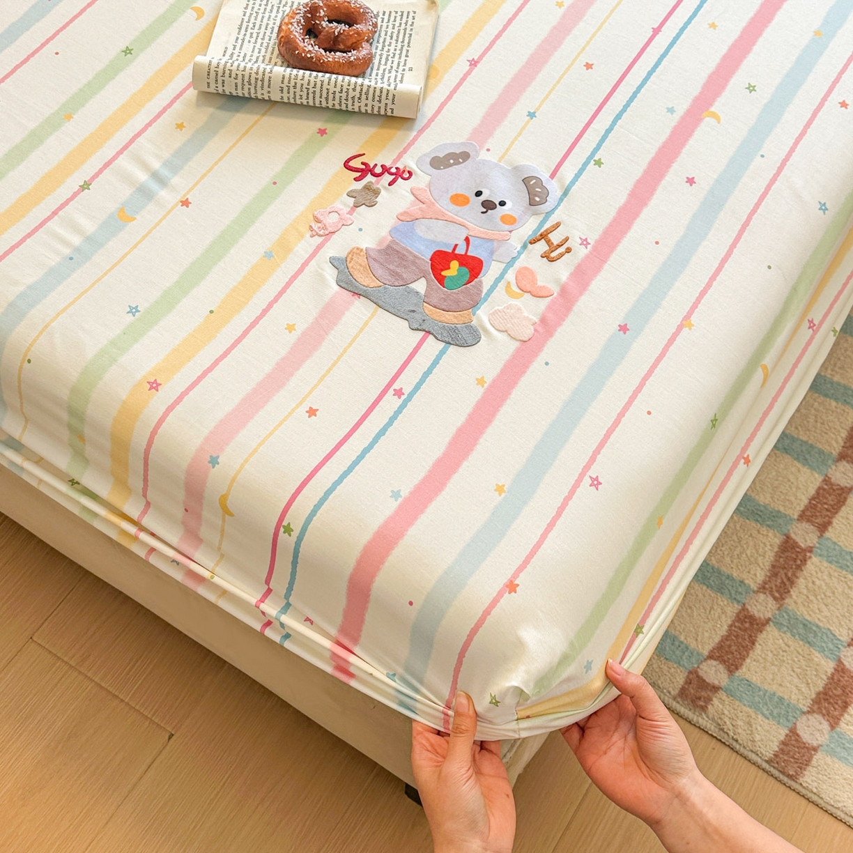 91家纺网 家纺一手货源 找家纺 易辰美 2026新款13372全棉纯棉印花卡通床笠单品床笠单件单床笠 考拉