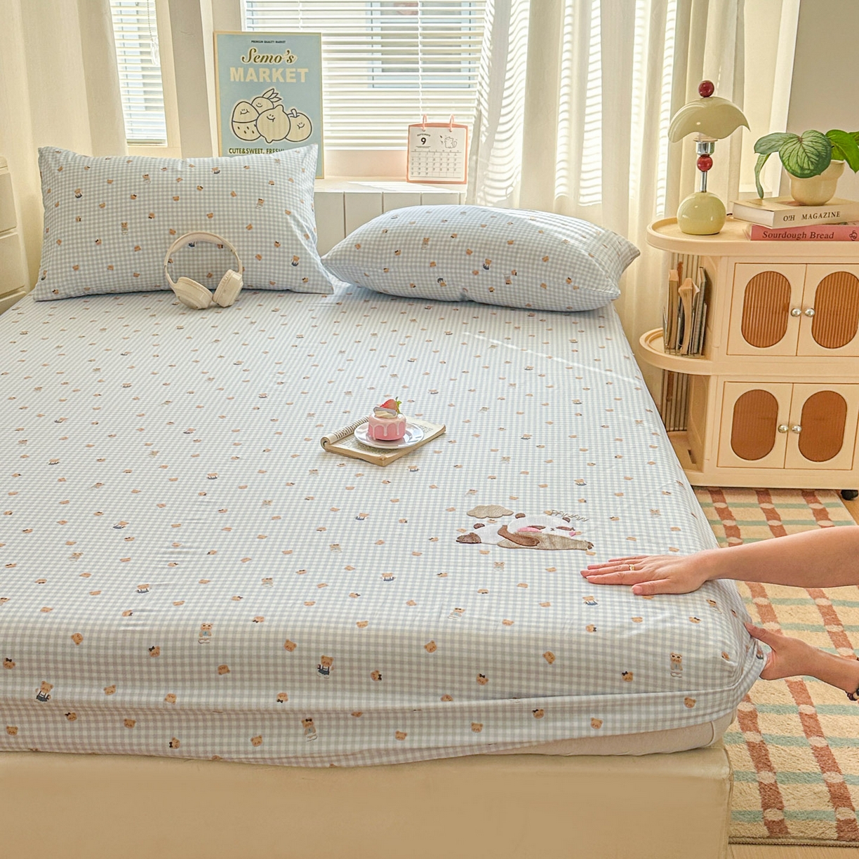 91家纺网 家纺一手货源 找家纺 易辰美 2026新款13372全棉纯棉印花卡通床笠单品床笠单件单床笠 趴趴熊