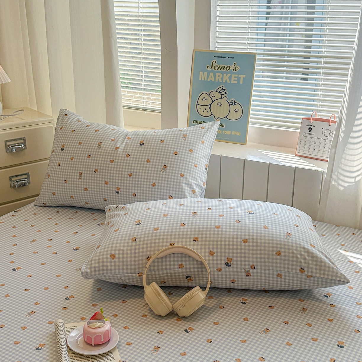 91家纺网 家纺一手货源 找家纺 易辰美 2026新款13372全棉纯棉印花卡通床笠单品床笠单件单床笠 趴趴熊