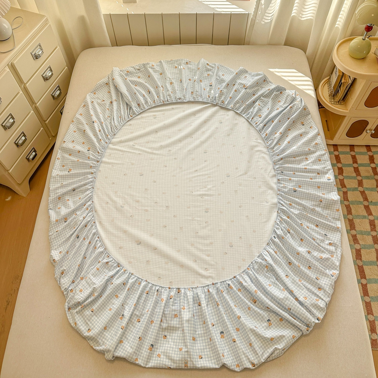 91家纺网 家纺一手货源 找家纺 易辰美 2026新款13372全棉纯棉印花卡通床笠单品床笠单件单床笠 趴趴熊