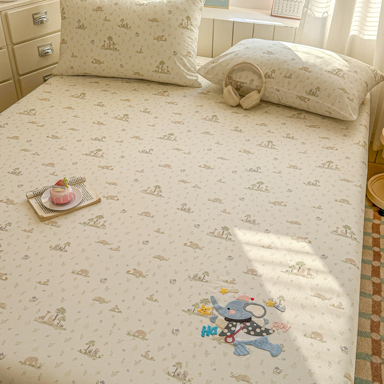 91家纺网 家纺一手货源 找家纺 易辰美 2026新款13372全棉纯棉印花卡通床笠单品床笠单件单床笠 小飞象