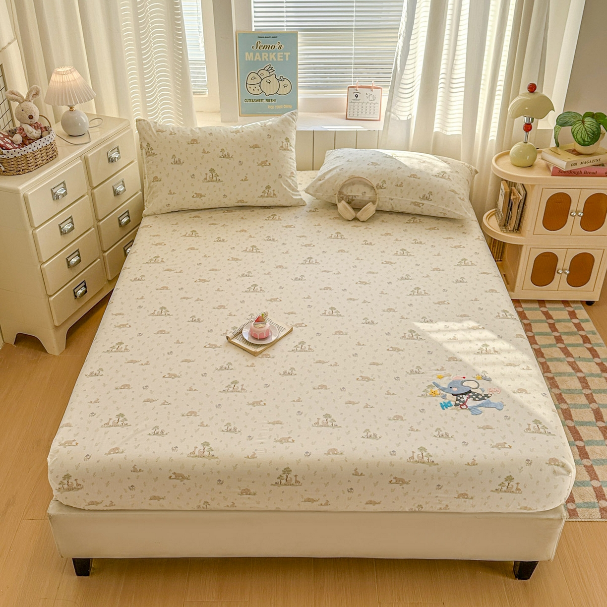 易辰美 2026新款13372全棉纯棉印花卡通床笠单品床笠单件单床笠 小飞象