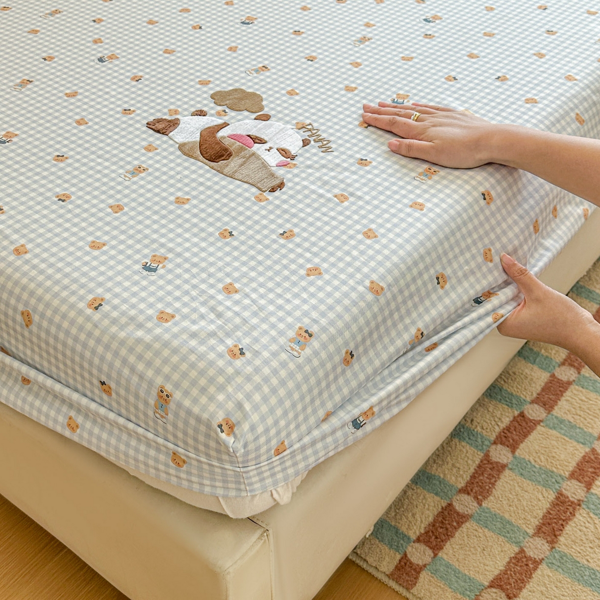 91家纺网 家纺一手货源 找家纺 易辰美 2026新款13372全棉纯棉印花卡通床笠单品床笠单件单床笠 趴趴熊