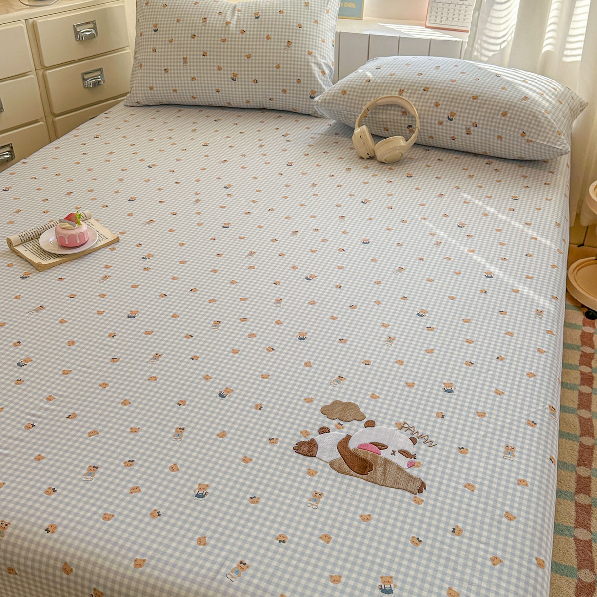 91家纺网 家纺一手货源 找家纺 易辰美 2026新款13372全棉纯棉印花卡通床笠单品床笠单件单床笠 趴趴熊