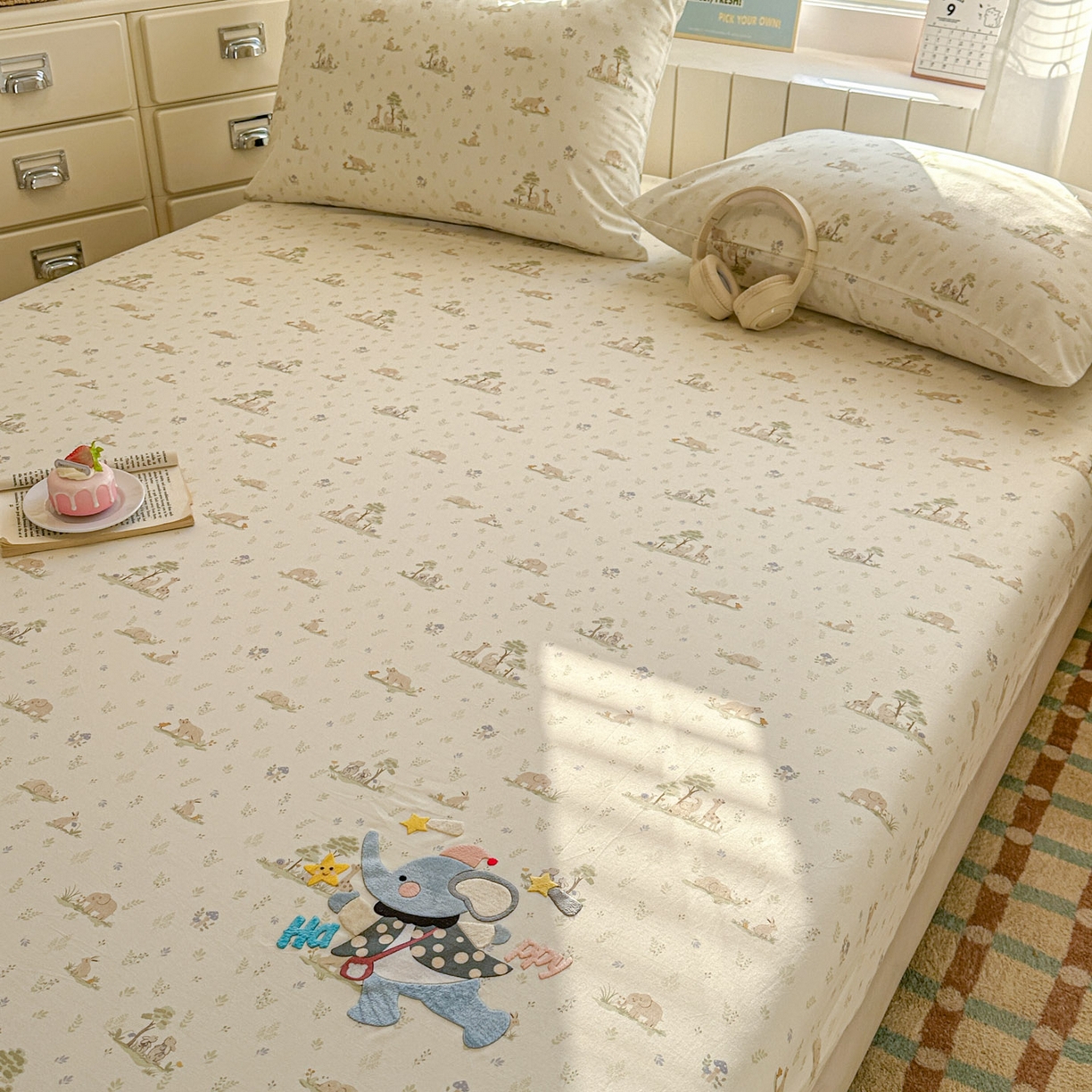 91家纺网 家纺一手货源 找家纺 易辰美 2026新款13372全棉纯棉印花卡通床笠单品床笠单件单床笠 小飞象