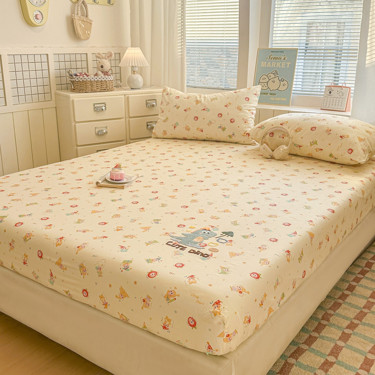 91家纺网 家纺一手货源 找家纺 易辰美 2026新款13372全棉纯棉印花卡通床笠单品床笠单件单床笠 星星恐龙