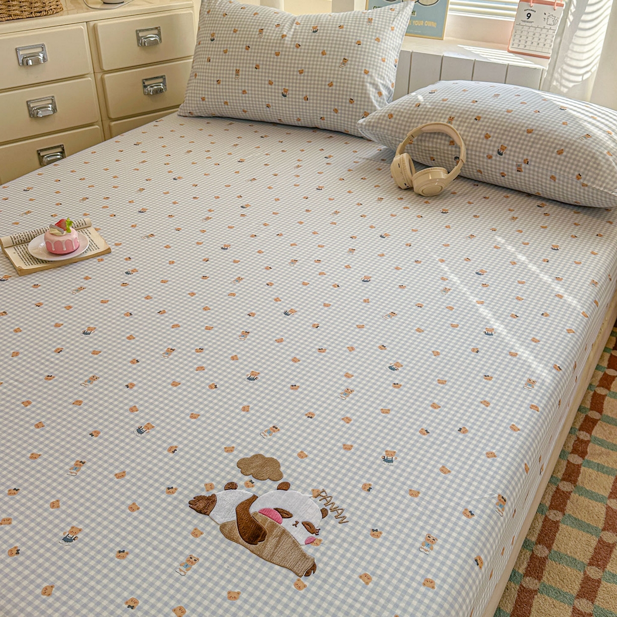 91家纺网 家纺一手货源 找家纺 易辰美 2026新款13372全棉纯棉印花卡通床笠单品床笠单件单床笠 趴趴熊