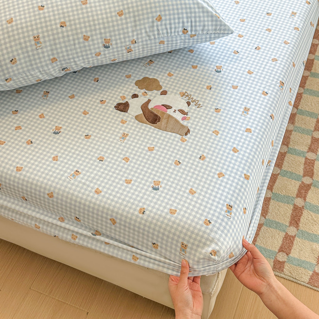 91家纺网 家纺一手货源 找家纺 易辰美 2026新款13372全棉纯棉印花卡通床笠单品床笠单件单床笠 趴趴熊