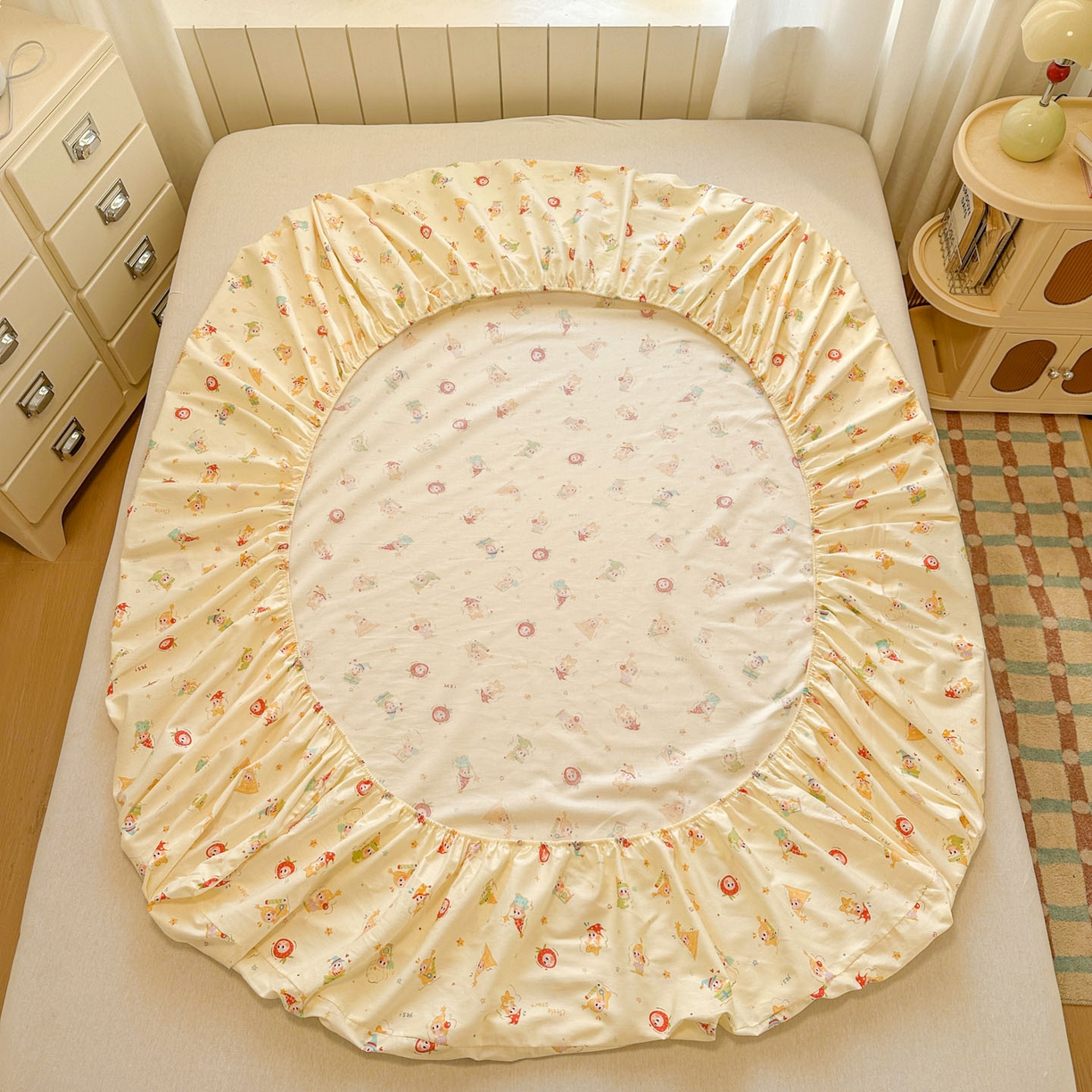 91家纺网 家纺一手货源 找家纺 易辰美 2026新款13372全棉纯棉印花卡通床笠单品床笠单件单床笠 星星恐龙