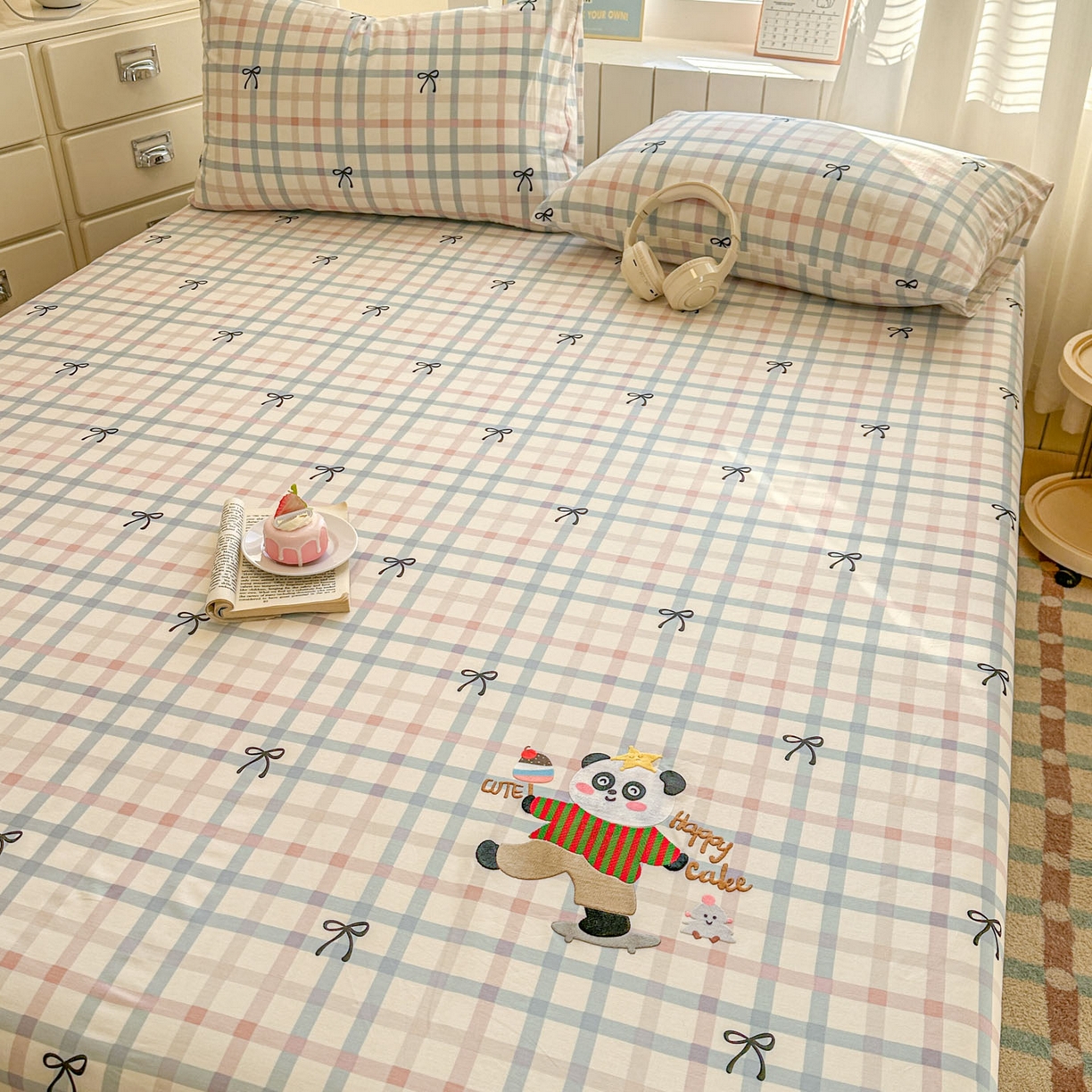 91家纺网 家纺一手货源 找家纺 易辰美 2026新款13372全棉纯棉印花卡通床笠单品床笠单件单床笠 红蓝熊猫