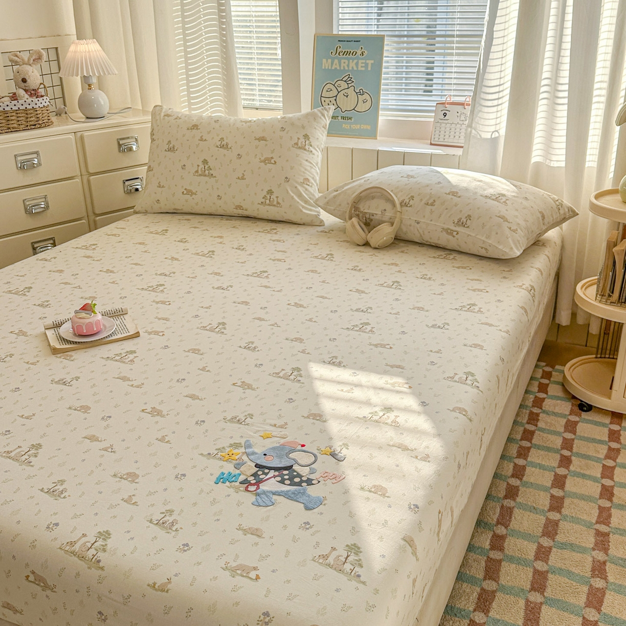 91家纺网 家纺一手货源 找家纺 易辰美 2026新款13372全棉纯棉印花卡通床笠单品床笠单件单床笠 小飞象