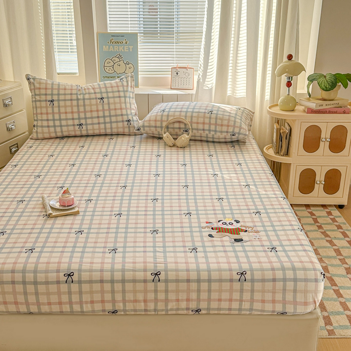 91家纺网 家纺一手货源 找家纺 易辰美 2026新款13372全棉纯棉印花卡通床笠单品床笠单件单床笠 红蓝熊猫