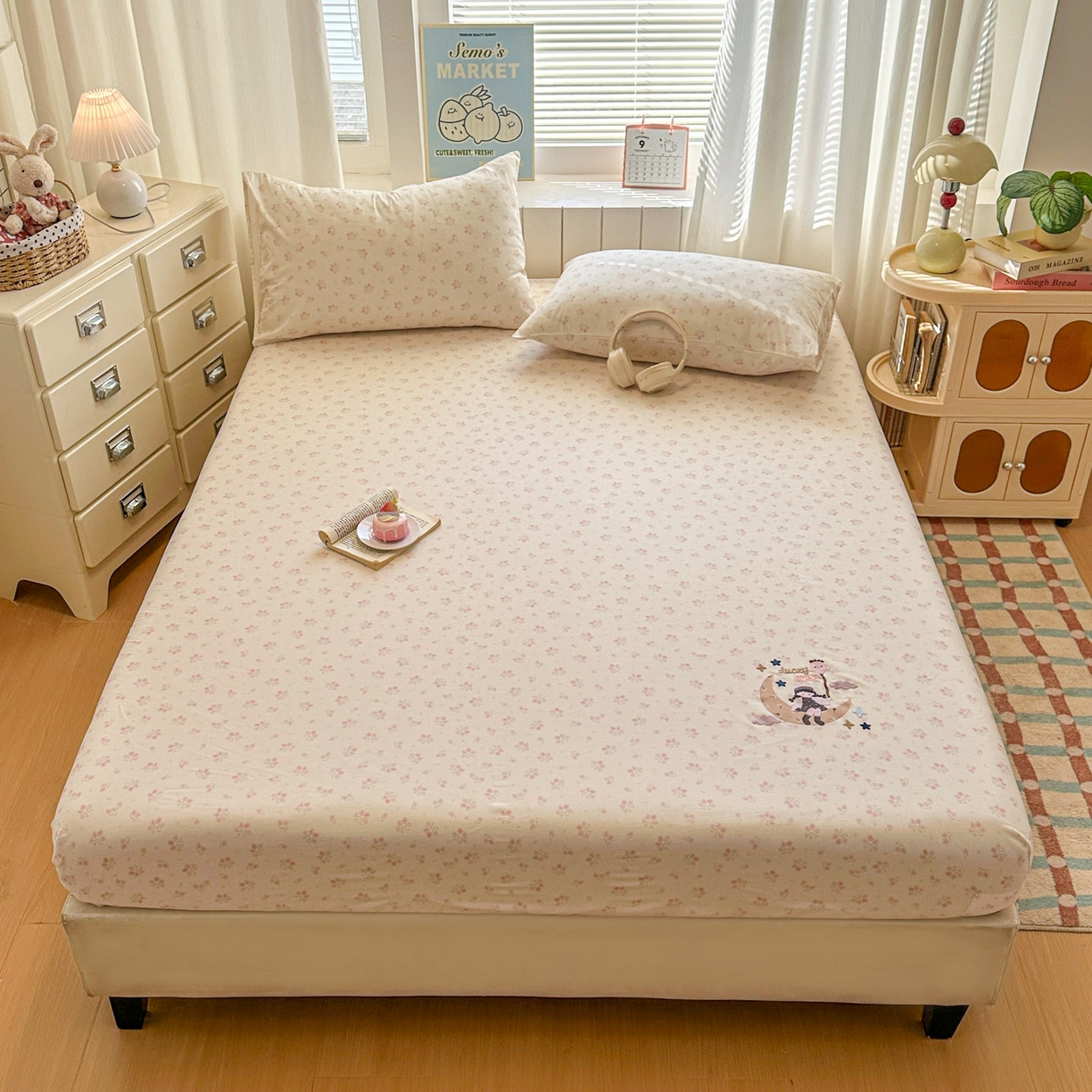 易辰美 2026新款13372全棉纯棉印花卡通床笠单品床笠单件单床笠 月亮女孩（一）