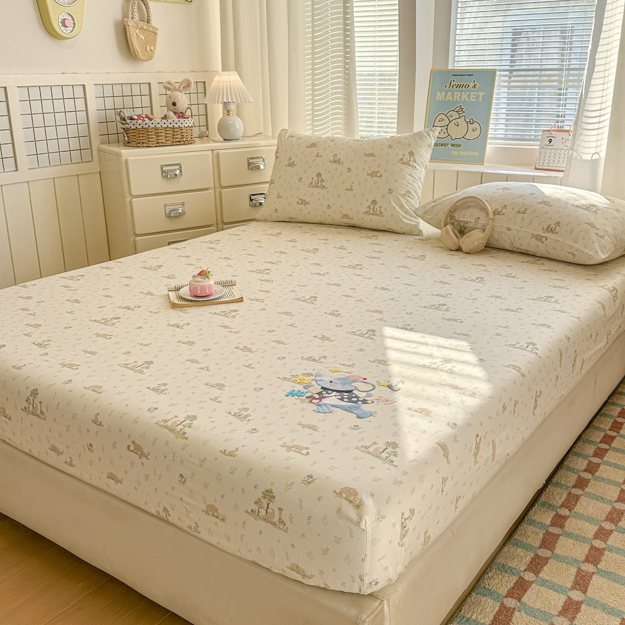 91家纺网 家纺一手货源 找家纺 易辰美 2026新款13372全棉纯棉印花卡通床笠单品床笠单件单床笠 小飞象