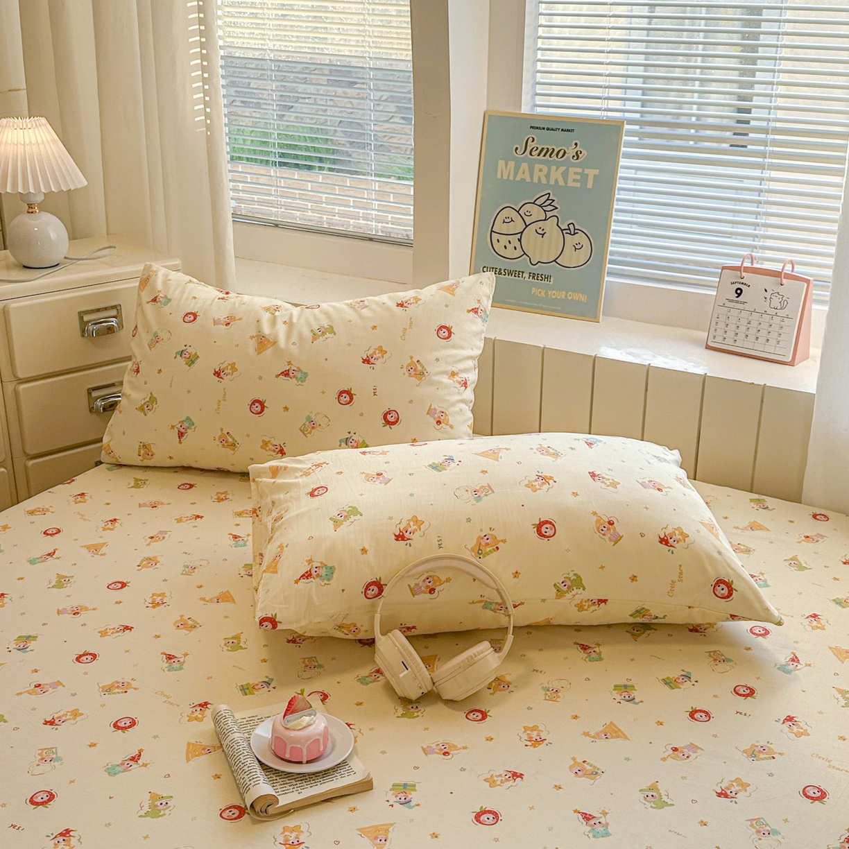 91家纺网 家纺一手货源 找家纺 易辰美 2026新款13372全棉纯棉印花卡通床笠单品床笠单件单床笠 星星恐龙