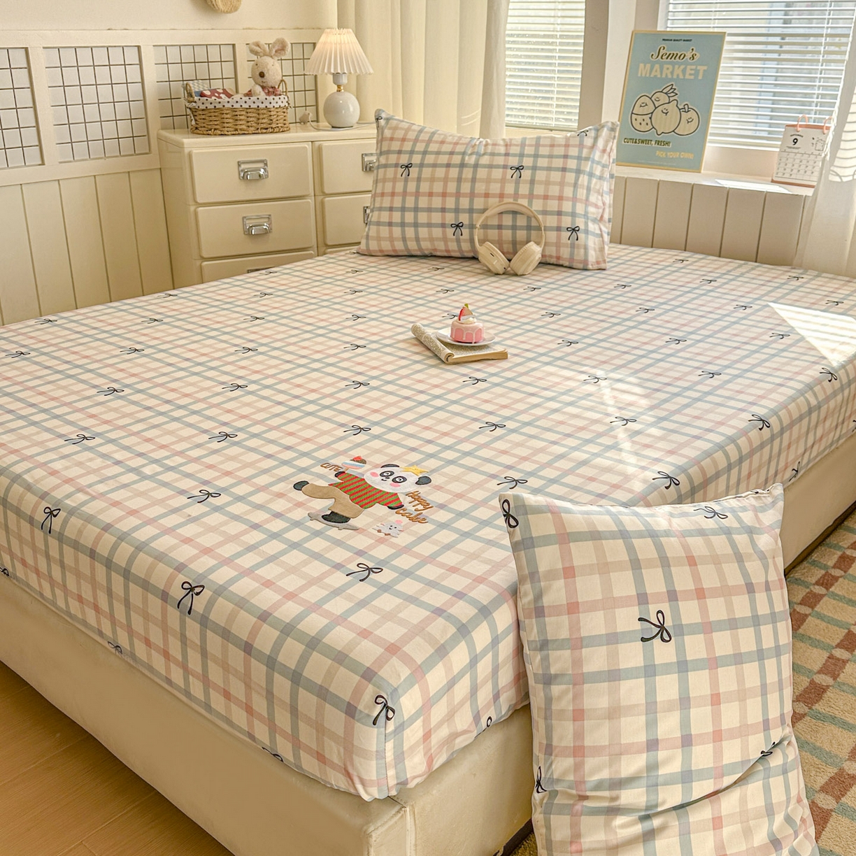 91家纺网 家纺一手货源 找家纺 易辰美 2026新款13372全棉纯棉印花卡通床笠单品床笠单件单床笠 红蓝熊猫