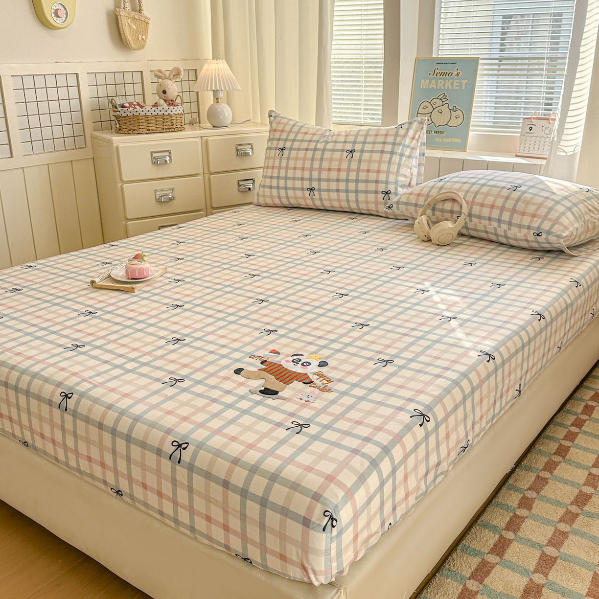 91家纺网 家纺一手货源 找家纺 易辰美 2026新款13372全棉纯棉印花卡通床笠单品床笠单件单床笠 红蓝熊猫