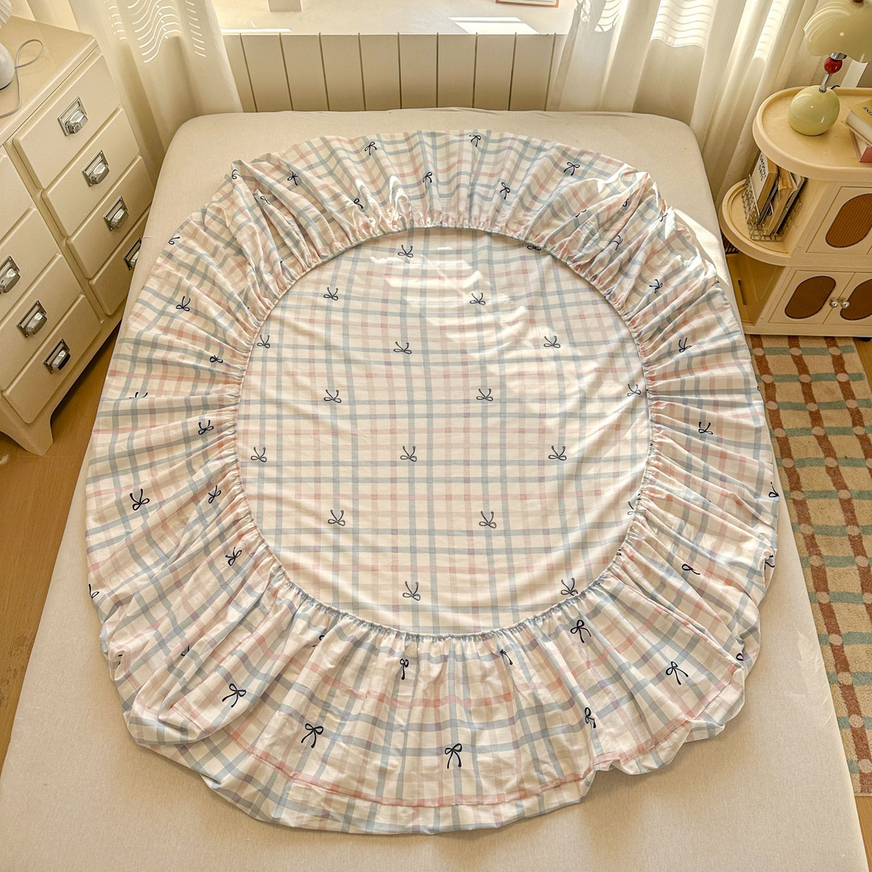 91家纺网 家纺一手货源 找家纺 易辰美 2026新款13372全棉纯棉印花卡通床笠单品床笠单件单床笠 红蓝熊猫