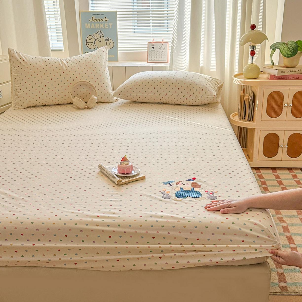 91家纺网 家纺一手货源 找家纺 易辰美 2026新款13372全棉纯棉印花卡通床笠单品床笠单件单床笠 叉鱼小狗