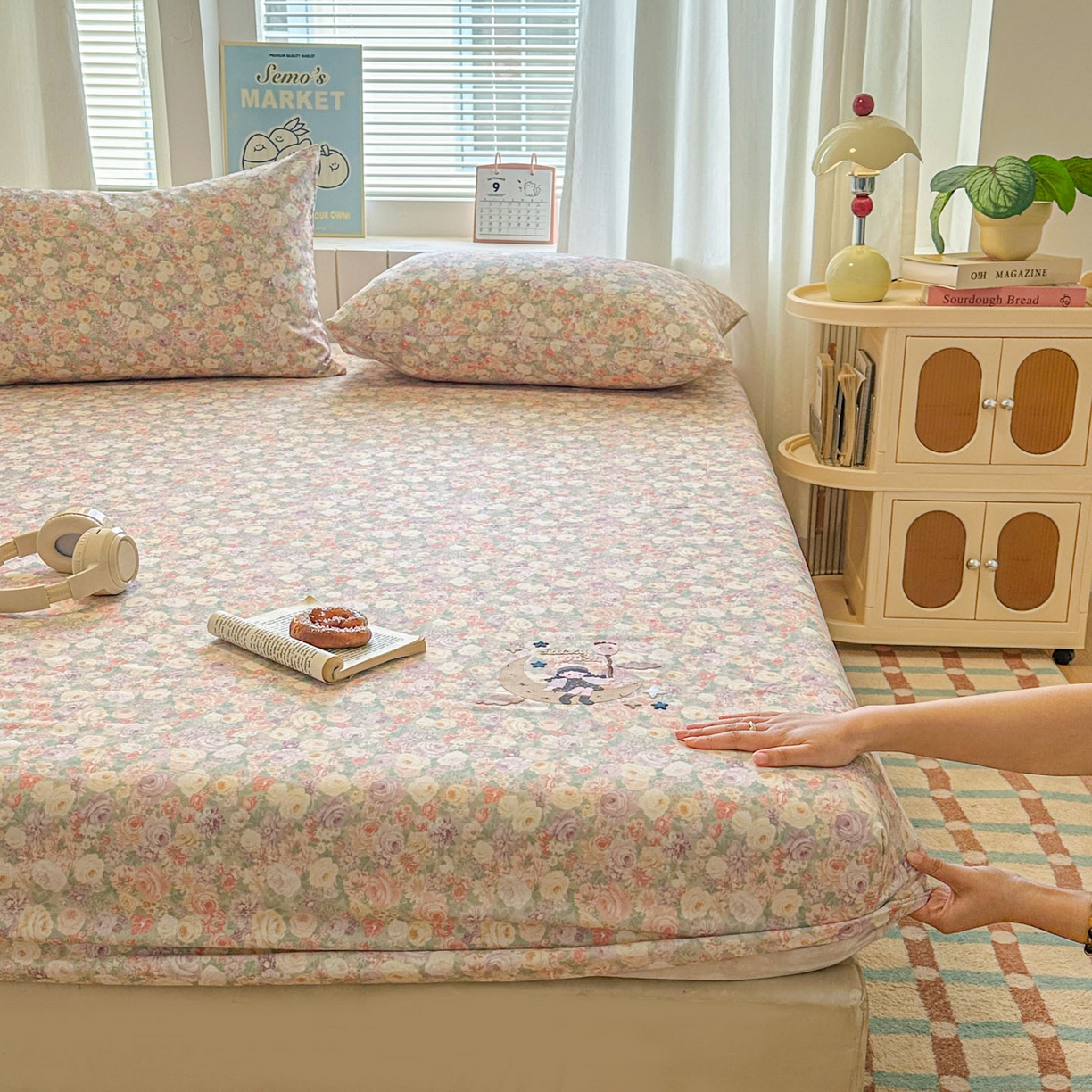 91家纺网 家纺一手货源 找家纺 易辰美 2026新款13372全棉纯棉印花卡通床笠单品床笠单件单床笠 月亮女孩（二）