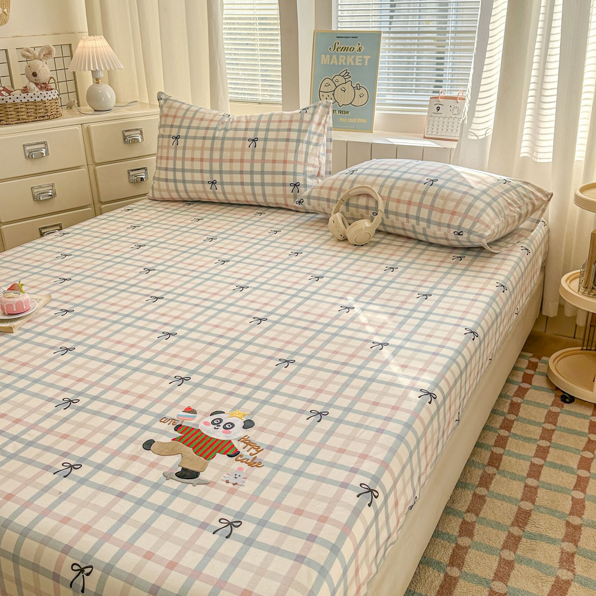 91家纺网 家纺一手货源 找家纺 易辰美 2026新款13372全棉纯棉印花卡通床笠单品床笠单件单床笠 红蓝熊猫